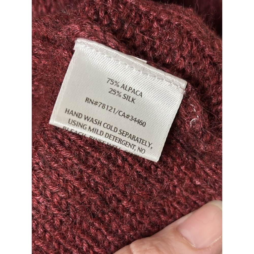 Eileen Fisher Size L Alpaca Silk Open Front Wine Burgundy Cardigan - Picture 4 of 7
